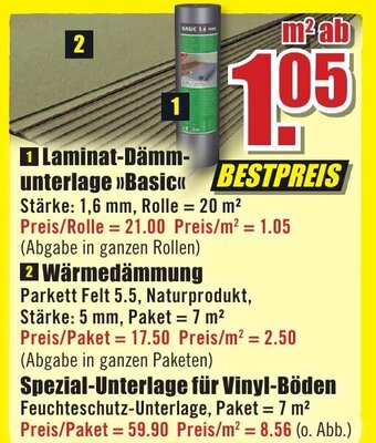 B1 Discount Baumarkt 1 Laminat-Dämmunterlage »Basic<< Angebot