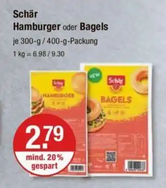 V Markt Schär Hamburger oder Bagels 300-g/400-g-Packung Angebot