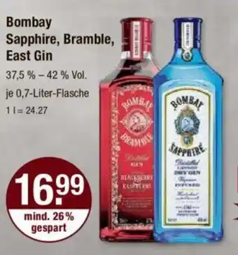 V Markt Bombay Sapphire, Bramble, East Gin 0,7-Liter-Flasche Angebot