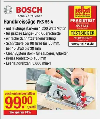 V Baumarkt Bosch Handkreissäge Pks 55 A Angebot