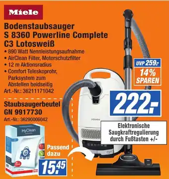 Expert Technomarkt Miele Bodenstaubsauger S 8360 Powerline Complete C3 Lotosweiß Angebot