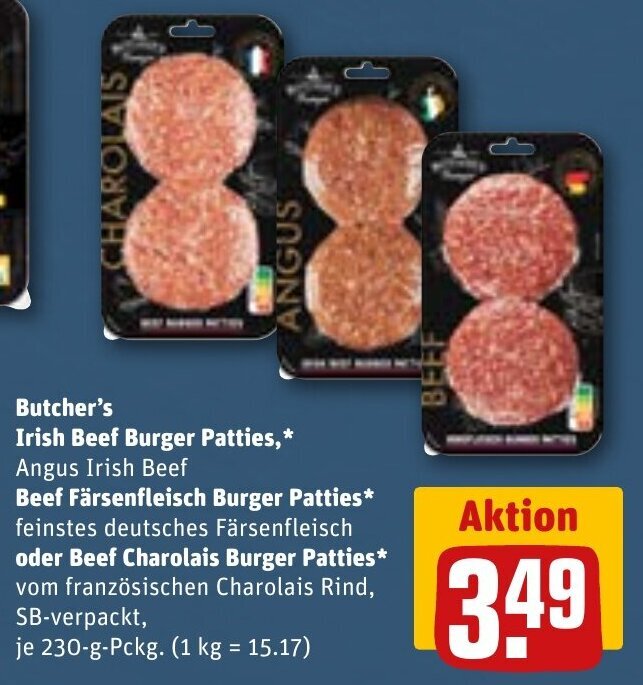 Butcher's Irish Beef Burger Patties, Beef Färsenfleisch Burger Patties