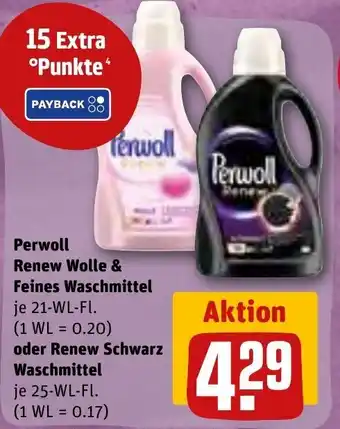 REWE Perwoll Renew Wolle & Feines Waschmittel je 21-WL-FI. oder Renew Schwarz Waschmittel je 25-WL-Fl. Angebot