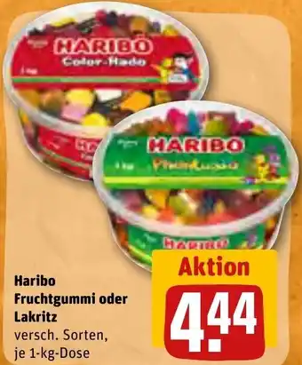 REWE Haribo Fruchtgummi oder Lakritz 1 kg Dose Angebot