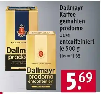 Rossmann Dallmayr Kaffee gemahlen prodomo oder entcoffeiniert 500 g Angebot