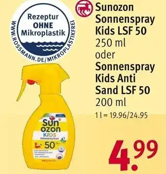 Rossmann Sunozon Sonnenspray Kids LSF 50 Angebot