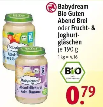 Rossmann Babydream Bio Guten Abend Brei oder Frucht- & Joghurt-gläschen je 190 g 6 Angebot