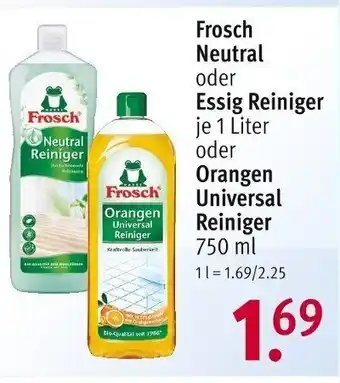 Rossmann Frosch Neutral oder Essig Reiniger je 1 Liter oder Orangen Universal Reiniger 750 ml Angebot