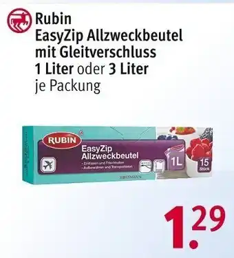 Rossmann Rubin EasyZip Allzweckbeutel mit Gleitverschluss 1 Liter oder 3 Liter  Packung Angebot