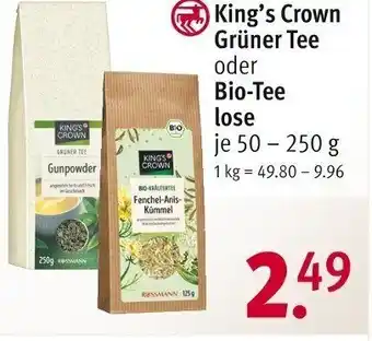 Rossmann King's Crown Grüner Tee oder Bio-Tee lose 50-250 g Angebot