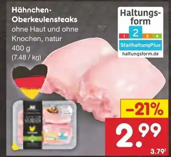 Netto Marken-Discount Hähnchen- Oberkeulensteaks ohne Haut und ohne Knochen, natur 400g Angebot