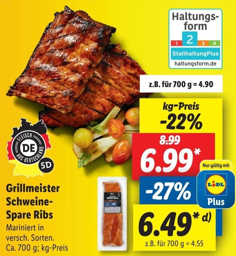 Grillmeister SchweineSpare Ribs 700 g Angebot bei Lidl