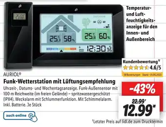 Lidl AURIOLⓇ Funk-Wetterstation mit Lüftungsempfehlung Angebot