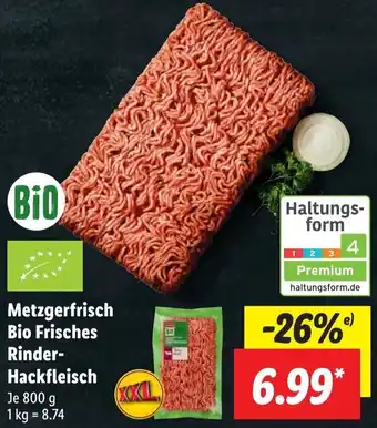 Lidl Metzgerfrisch Bio Frisches Rinder-Hackfleisch 800 g Angebot