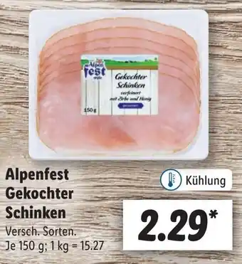 Lidl Alpenfest Gekochter Schinken 150 g Angebot