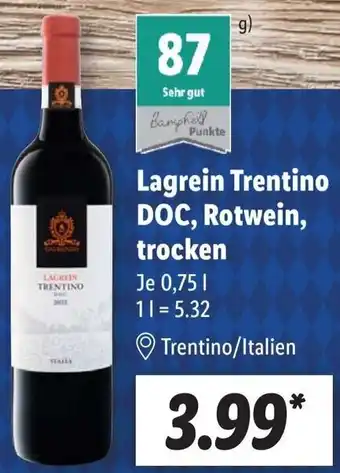 Lidl Lagrein Trentino DOC, Rotwein, trocken 0,75 L Angebot