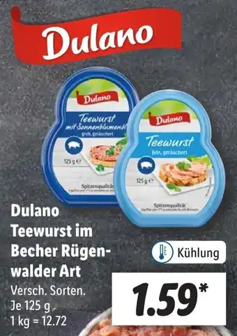 Lidl Dulano Teewurst im Becher Rügenwalder Art 125 g Angebot