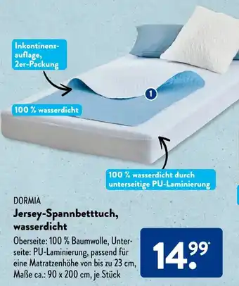 Aldi Süd DORMIA Jersey-Spannbetttuch, wasserdicht Angebot