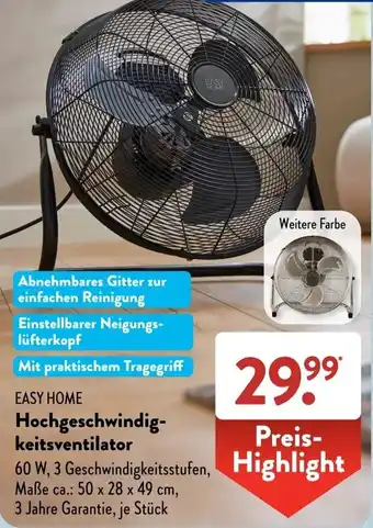 Aldi Süd EASY HOME Hochgeschwindigkeitsventilator Angebot