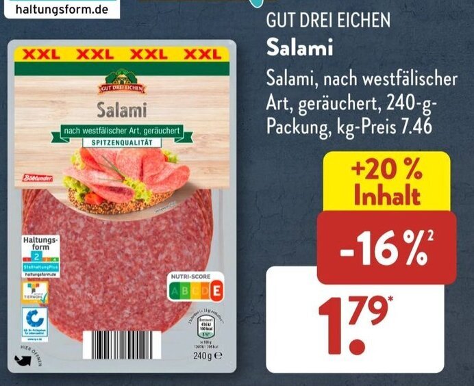 GUT DREI EICHEN Salami 240 g Packung Angebot bei Aldi Süd