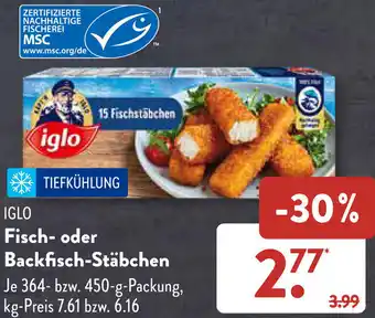 Aldi Süd IGLO Fisch- oder Backfisch-Stäbchen 364-450 g Packung Angebot