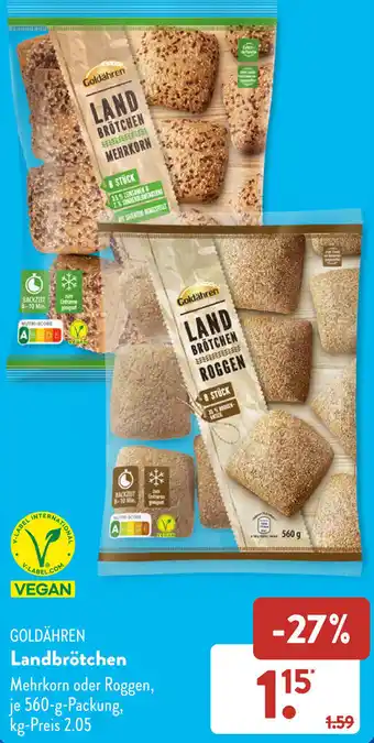 Aldi Süd GOLDÄHREN Landbrötchen 560 g Packung Angebot