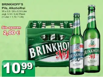 Getränkeparadies Gefromm BRINKHOFF'S Pils, Alkoholfrei 20 x 0,5/24 x 0,33 Liter Angebot