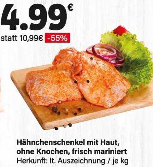 Hähnchenschenkel mit Haut, ohne Knochen, frisch mariniert Angebot bei LEDO