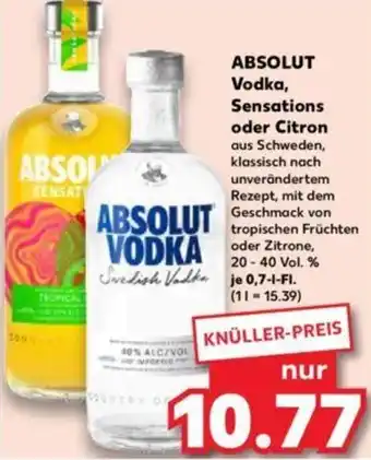 Kaufland ABSOLUT Vodka, Sensations oder Citron 0,7 L-Fl. Angebot