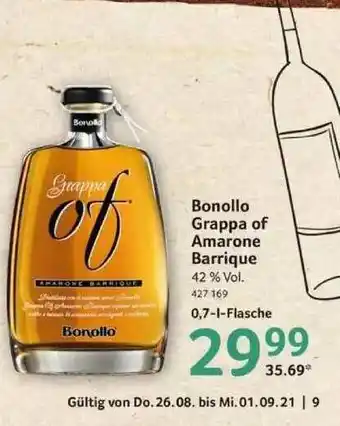 Selgros Bonollo Grappa Of Amarone Barrique Angebot