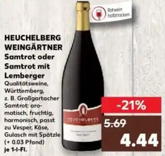 Kaufland HEUCHELBERG WEINGÄRTNER Samtrot oder Samtrot mit Lemberger 1 L-Fl. Angebot