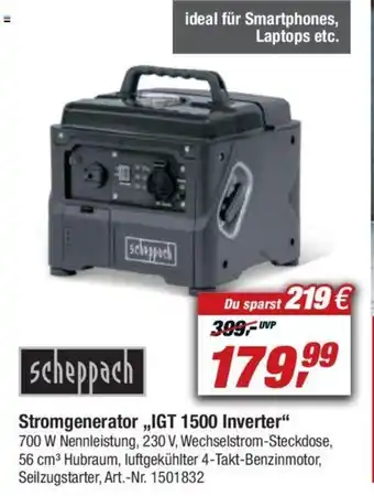 toom Baumarkt scheppach Stromgenerator ,,IGT 1500 Inverter" Angebot