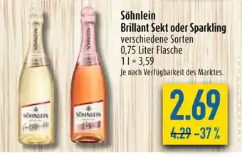 diska Söhnlein Brillant Sekt oder Sparkling 0,75 Liter Flasche Angebot