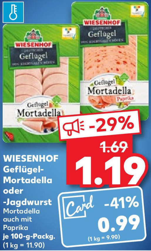 WIESENHOF GeflügelMortadella oder Jagdwurst 100 g Packg. Angebot bei