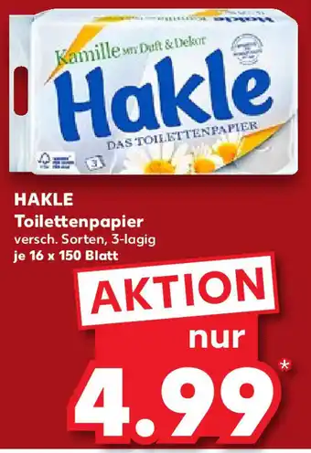 Kaufland HAKLE Toilettenpapier 16 x 150 Blatt Angebot