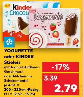 Kaufland YOGURETTE oder KINDER Stieleis 200-220 ml Packg. Angebot