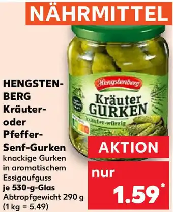 Kaufland HENGSTENBERG Kräuter oder Pfeffer-Senf-Gurken 530 g Glas Angebot