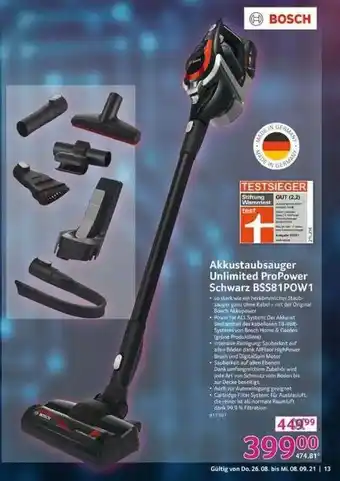 Selgros Akkustaubsauger Unlimited Power Schwarz Bss81pow1 Angebot