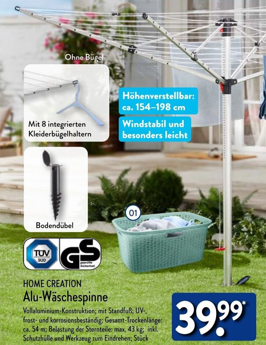 HOME CREATION AluWäschespinne Angebot bei Aldi Nord