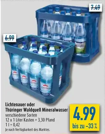 diska Lichtenauer oder Thüringer Waldquell Mineralwasser 12*1L Angebot