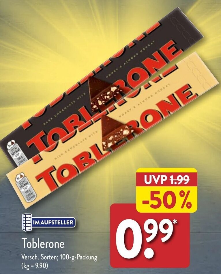 Toblerone 100gPackung Angebot bei Aldi Nord