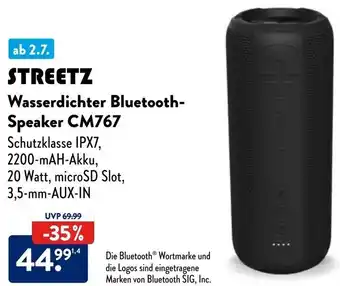 Aldi Nord STREETZ Wasserdichter Bluetooth-Speaker CM767 Angebot