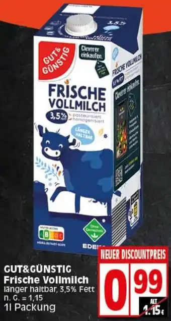 Elli Markt GUT&GÜNSTIG Frische Vollmilch 1 L Packung Angebot