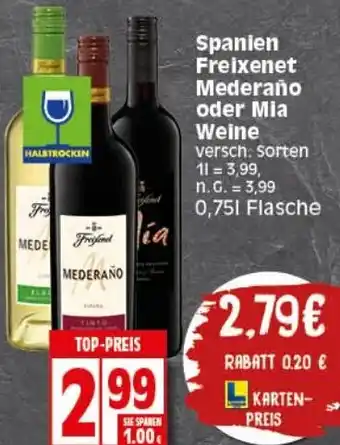 Elli Markt Spanien Freixenet Mederano oder Mia Weine 0,75 L Flasche Angebot