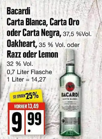 Edeka Frischemarkt Bacardi Carta Blanca, Carta Oro oder Carta Negra,Oakheart,Razz oder Lemon Angebot