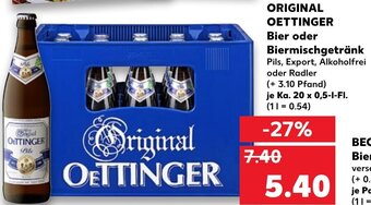 Kaufland Original Oettinger Bier oder Biermischgetränk 20x0,5L Angebot