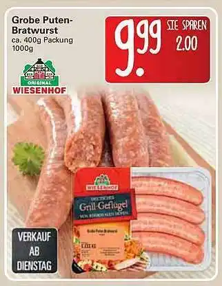 WEZ Wiesenhof Grobe Puten Bratwurst Angebot