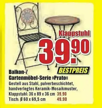 B1 Discount Baumarkt Balkon- Gartenmöbel-serie „prato” Angebot