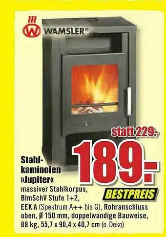 B1 Discount Baumarkt Stahlkaminofen „jupiter” Angebot