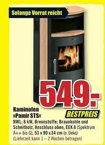B1 Discount Baumarkt Kaminofen „pamir Sts” Angebot